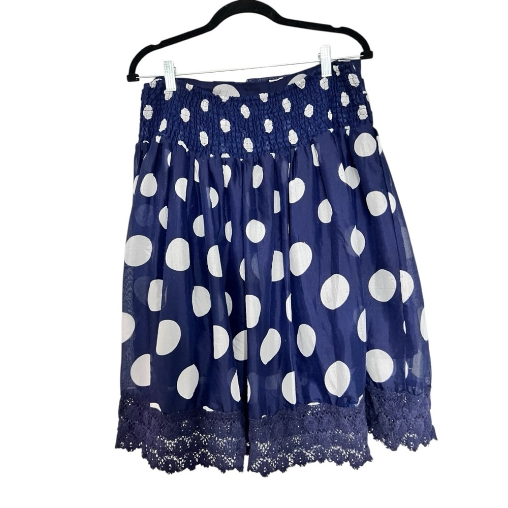 Blue and White Smocked Bubble Mini Skirt